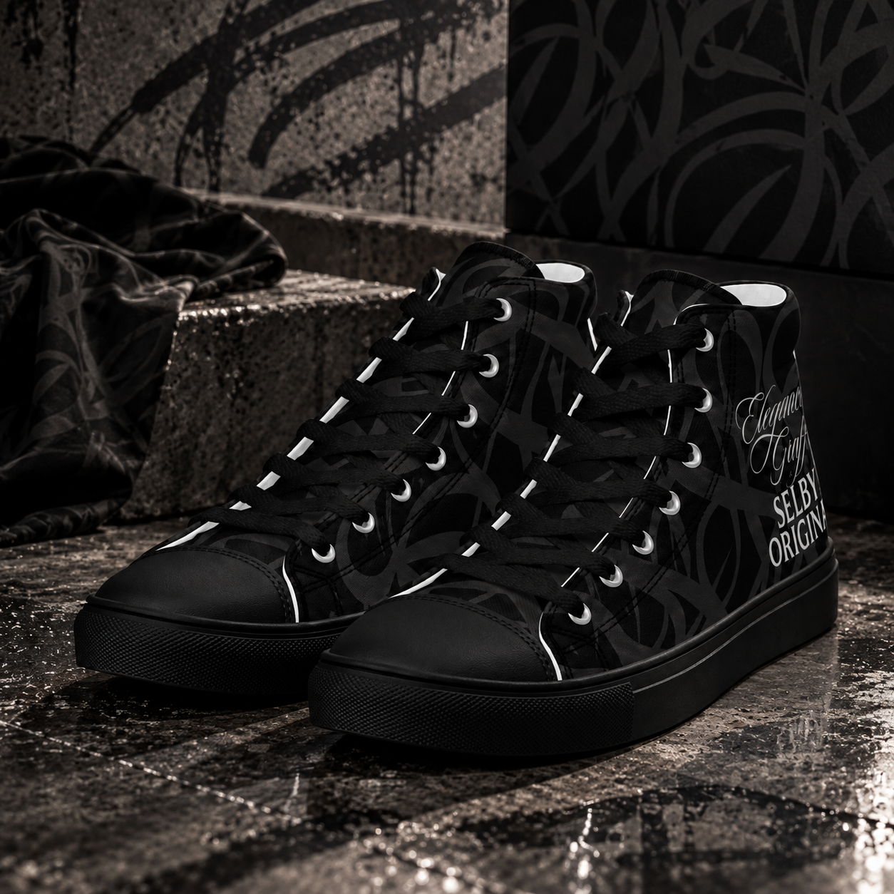 Black High Top Canvas Shoes – Graffiti Streetwear | SELBYS