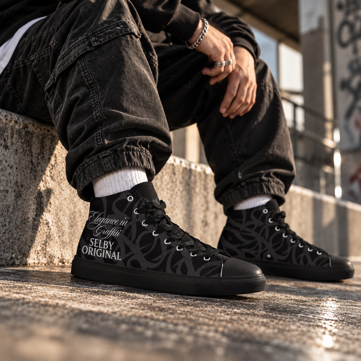 Black High Top Canvas Shoes – Graffiti Streetwear | SELBYS