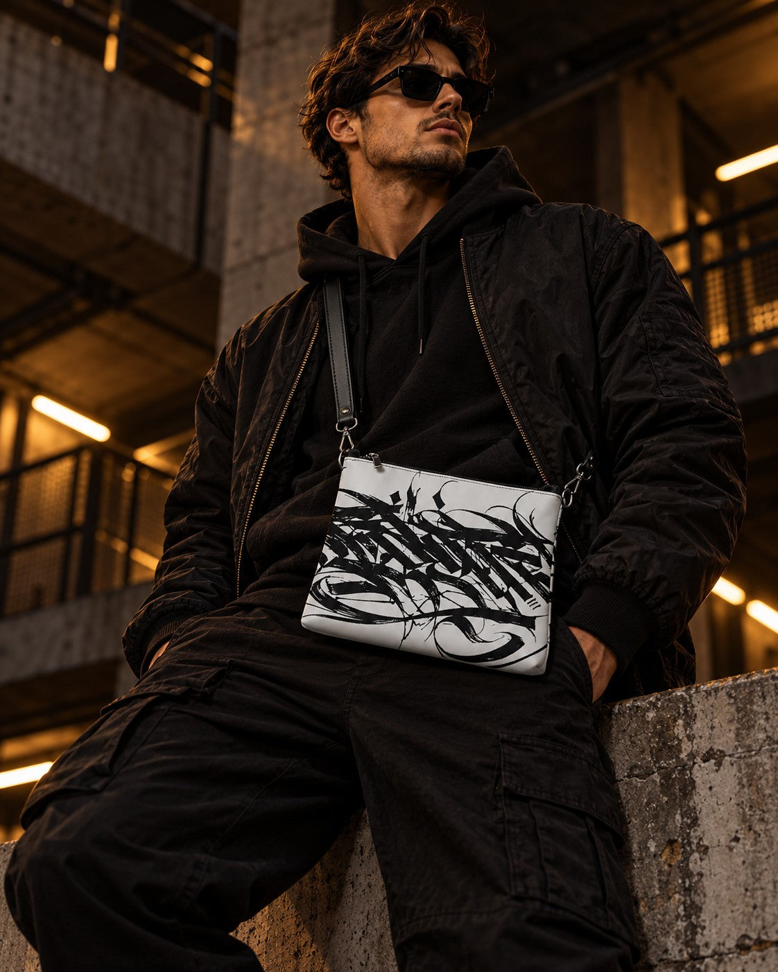 The Artist’s Bag | Calligraphy | Graffiti Crossbody Bag Black & Pastel Grey – SELBYS