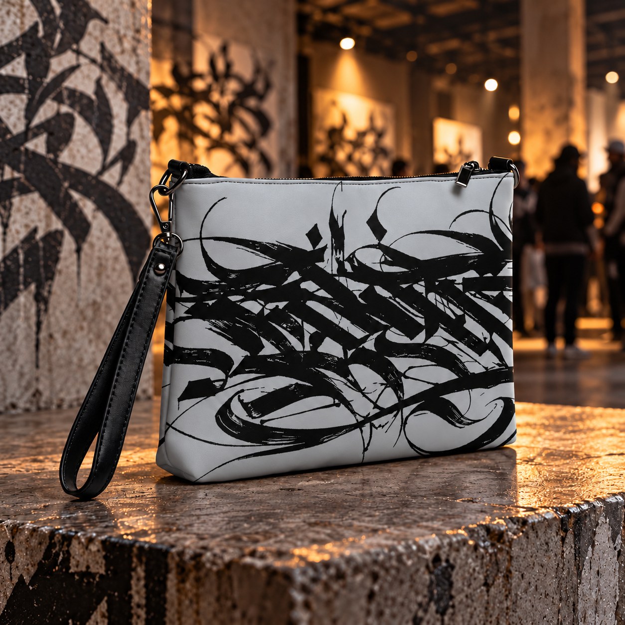 The Artist’s Bag | Calligraphy | Graffiti Crossbody Bag Black & Pastel Grey – SELBYS