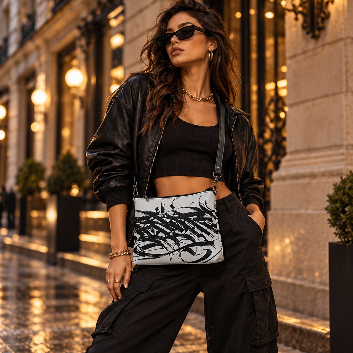 The Artist’s Bag | Calligraphy | Graffiti Crossbody Bag Black & Pastel Grey – SELBYS